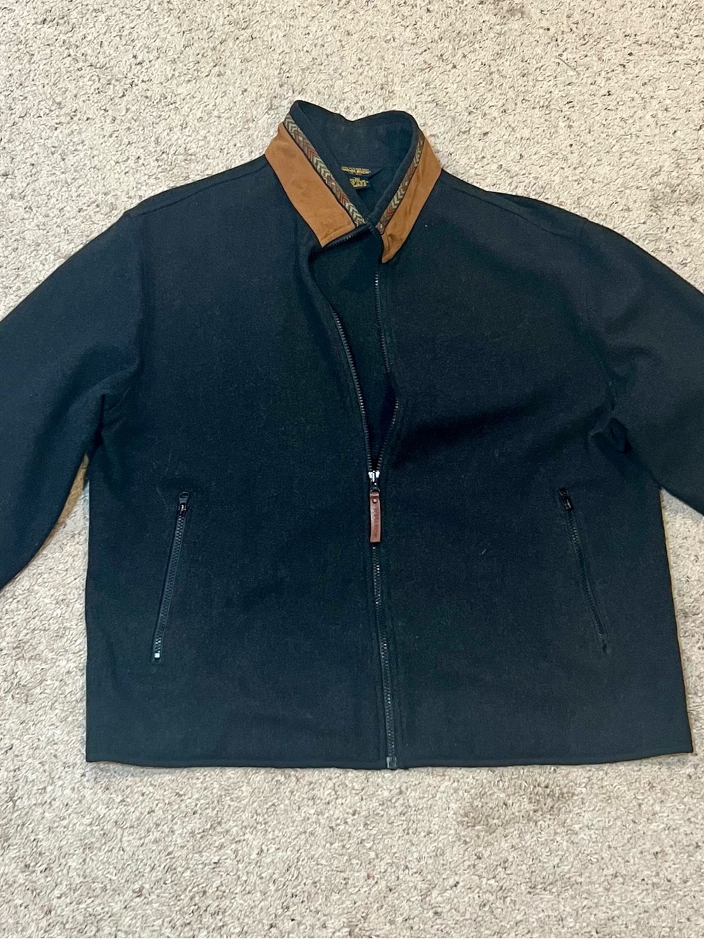 Woolrich Black Jacket with Brown Contrast Collar